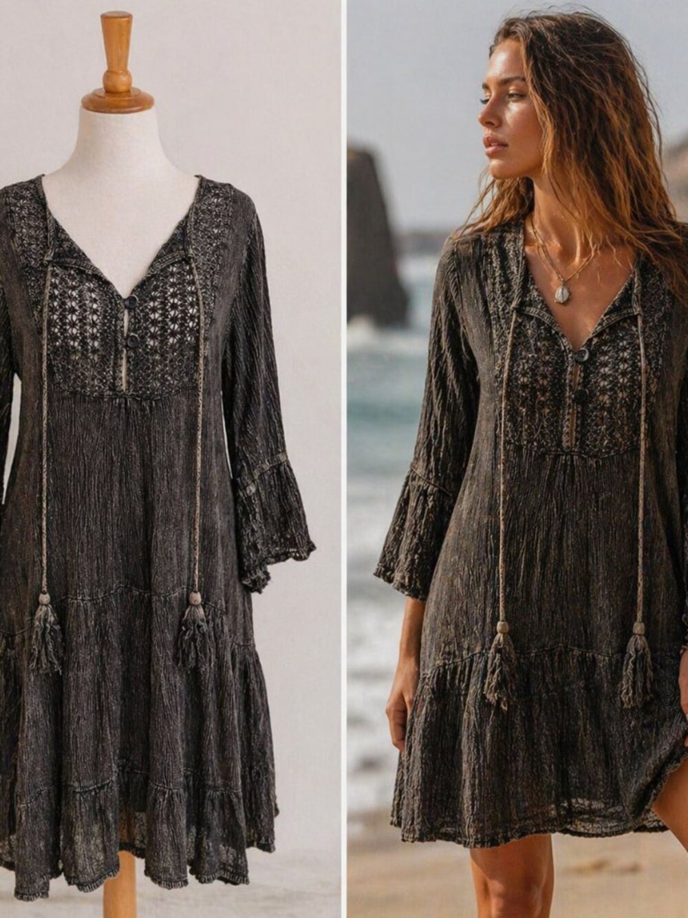 NWT Beach By Exist Boho Crochet Tassel Resort Cover Up Dress Small Swim Beach
